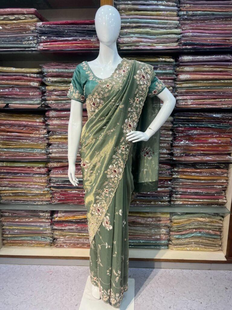 Handwork saree on display at the Morpankh store