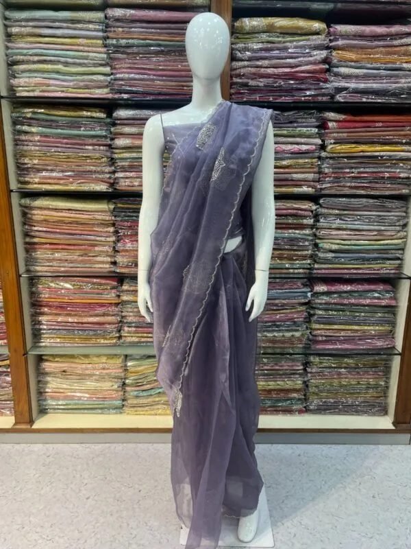 Lavender organza saree at the store