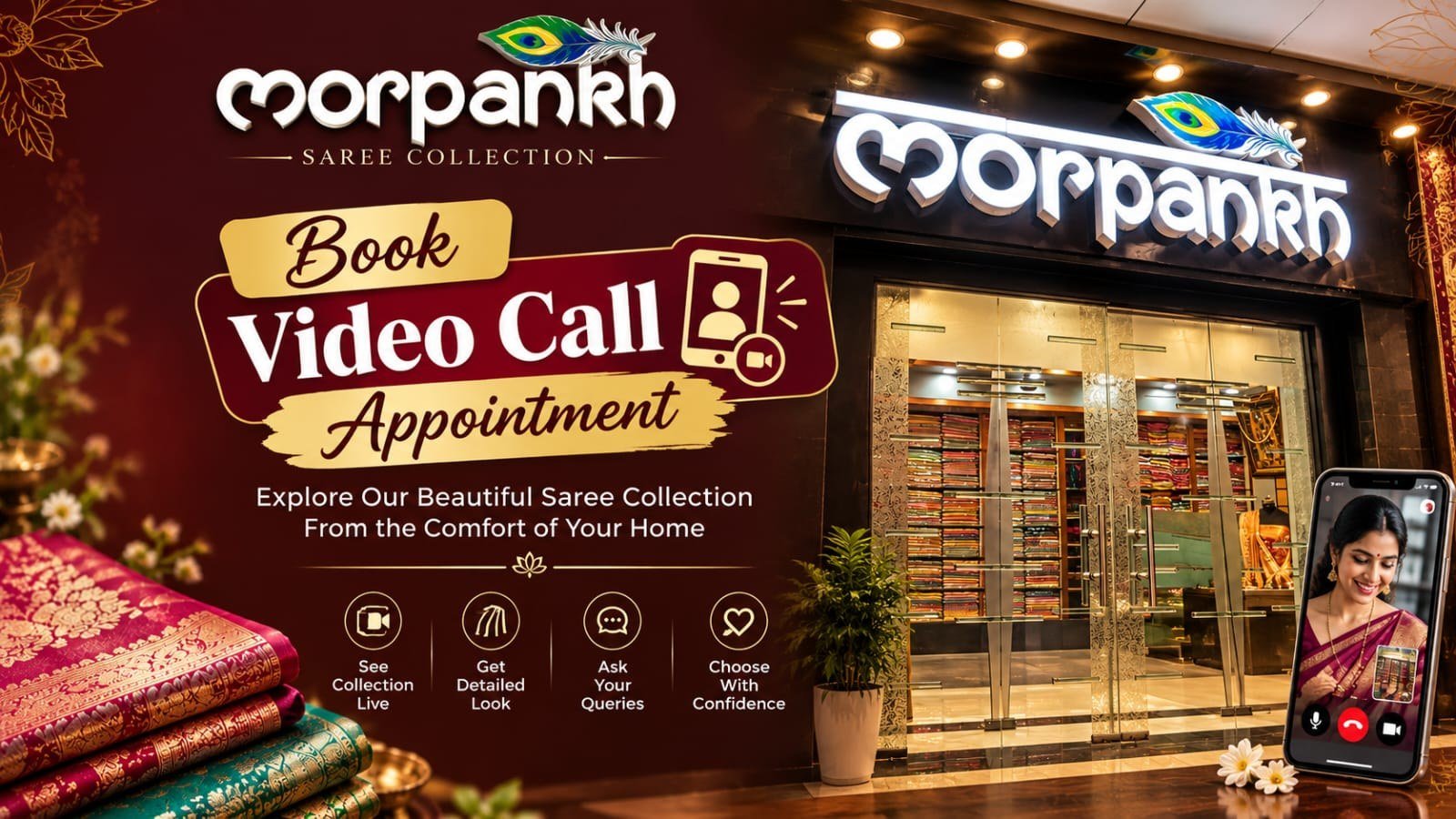 Morpankh store in Barabazar with a customer on a video call, browsing sarees from home