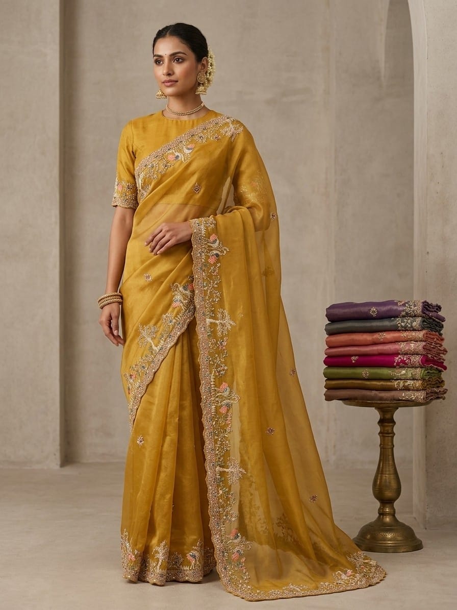 Floral Embroidery Handwork Saree